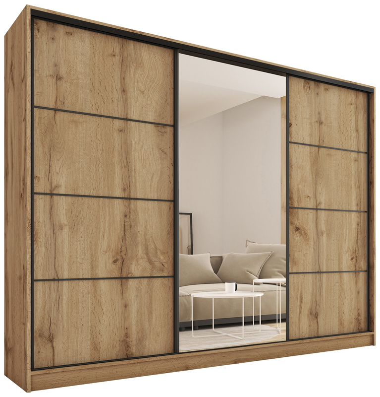 Pojemna szafa przesuwna z lustrem 280 cm LOFT MAX dąb wotan