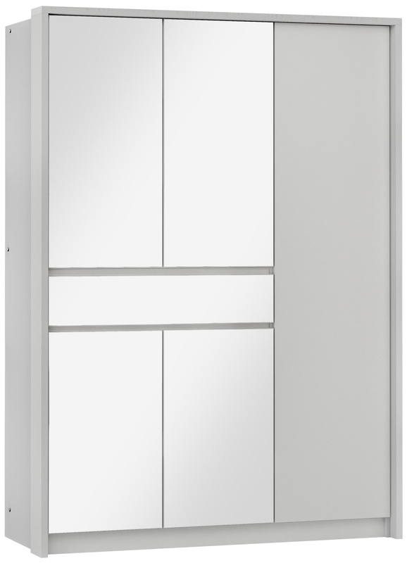 Nowoczesna biała szafa uchylna z lustrem i półkami 150 cm SPARK