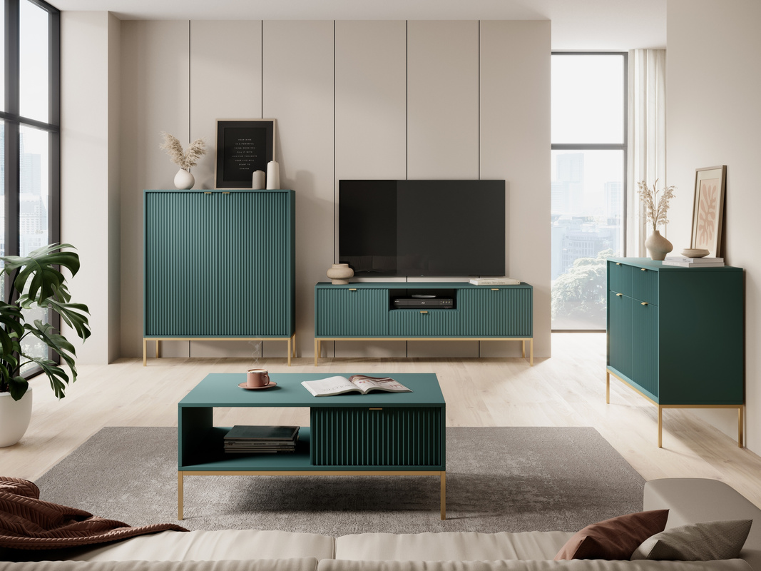 Zestaw mebli do salonu w stylu glamour AVANTI frezowane fronty