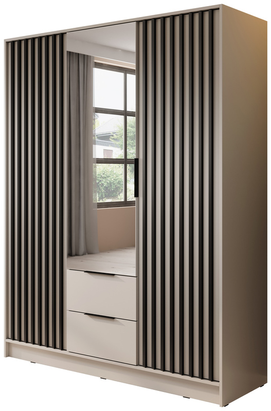 Kaszmirowa pojemna szafa z lustrem i półkami 155 cm KELLY