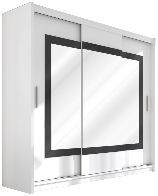 Biała szafa przesuwna z lustrem i półkami 250 cm PROTON