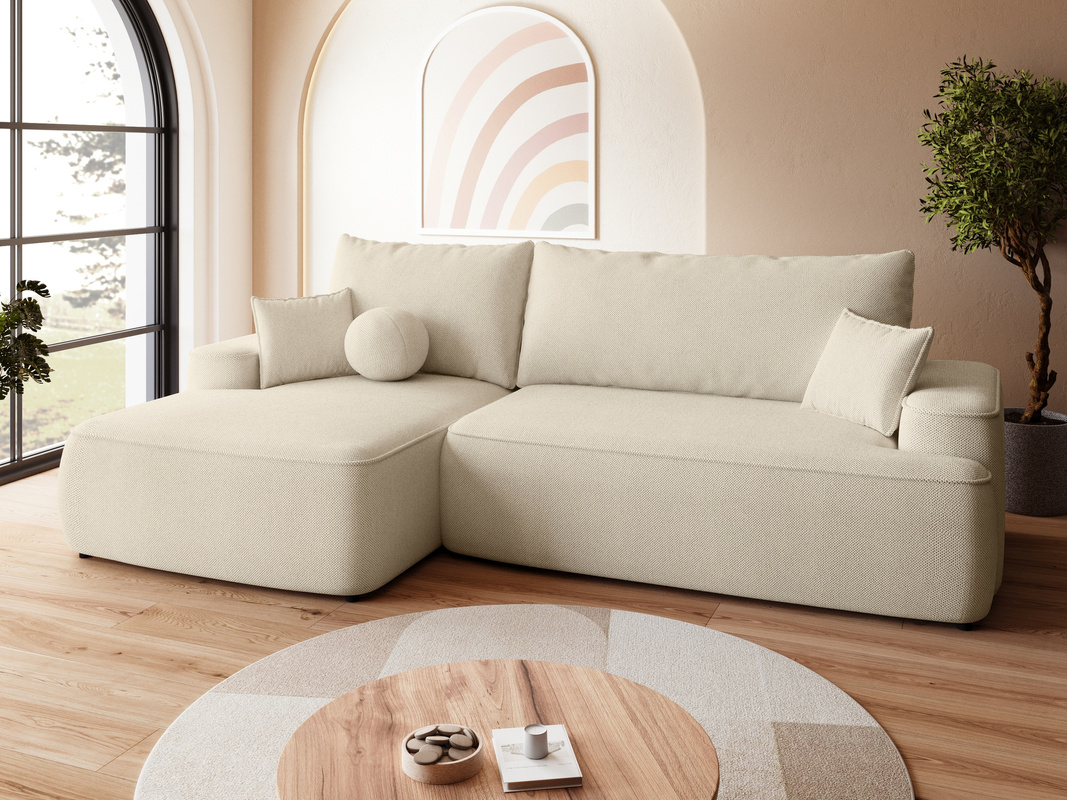 Rozkładany beżowy narożnik z funkcja spania do salonu CARMELLO