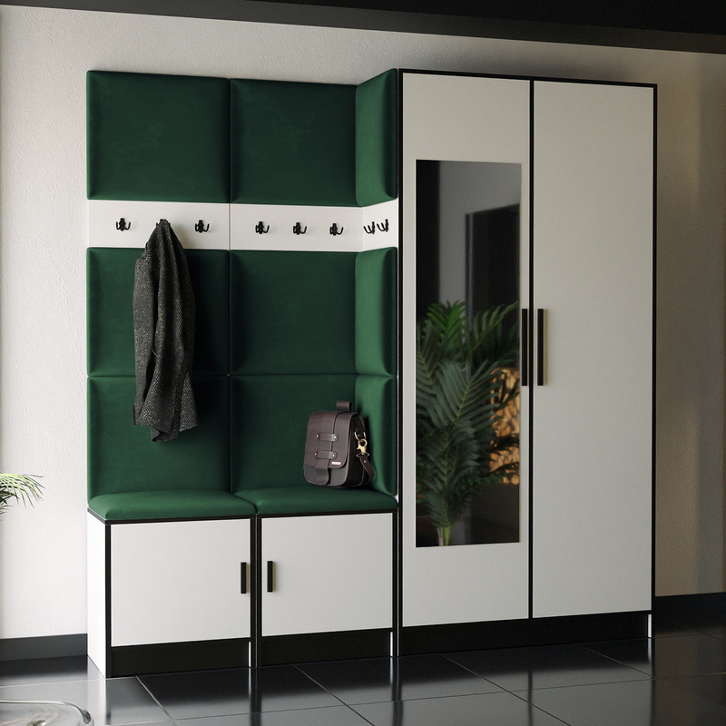 Nowoczesna garderoba do przedpokoju z panelami tapicerowanymi RIVIO