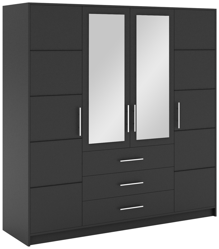 Grafitowa pojemna szafa 200 cm z lustrem i szufladami BILL