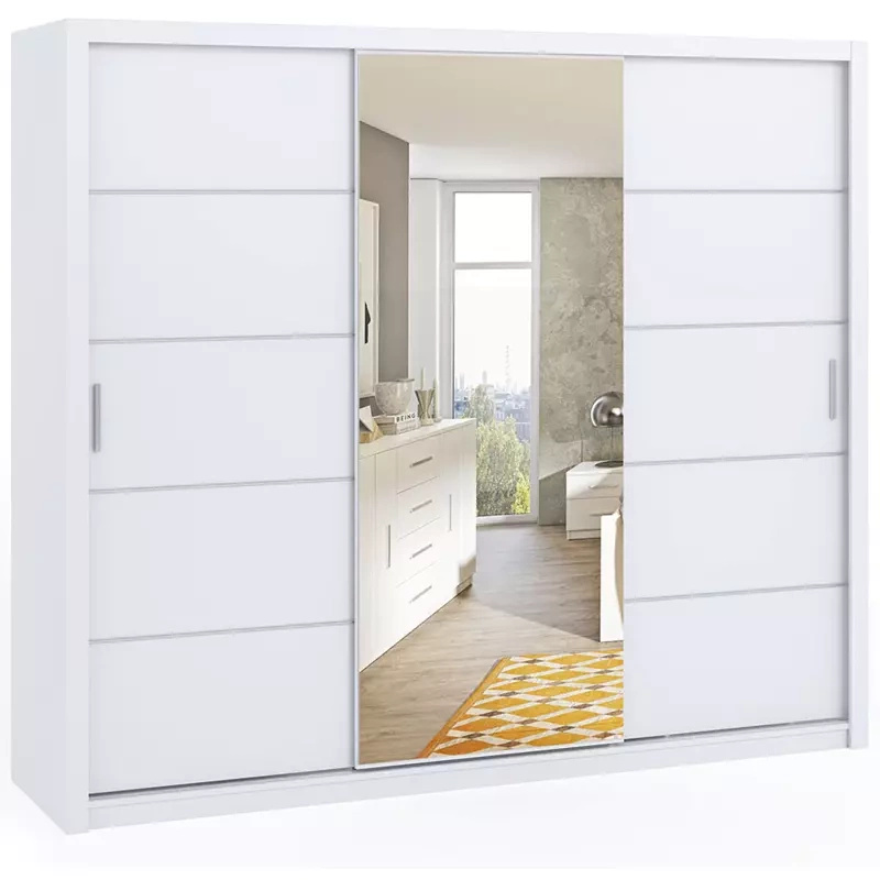 Trzydrzwiowa biała szafa przesuwna z lustrem 250 cm BELLA