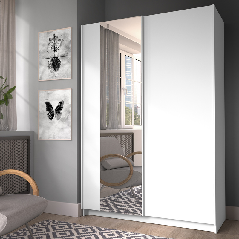 Biała szafa do sypialni przesuwna 120 cm SOLFY nowoczesna