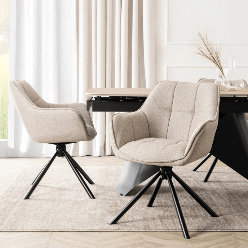Beżowe krzesło obrotowe do jadalni z podłokietnikami PONY