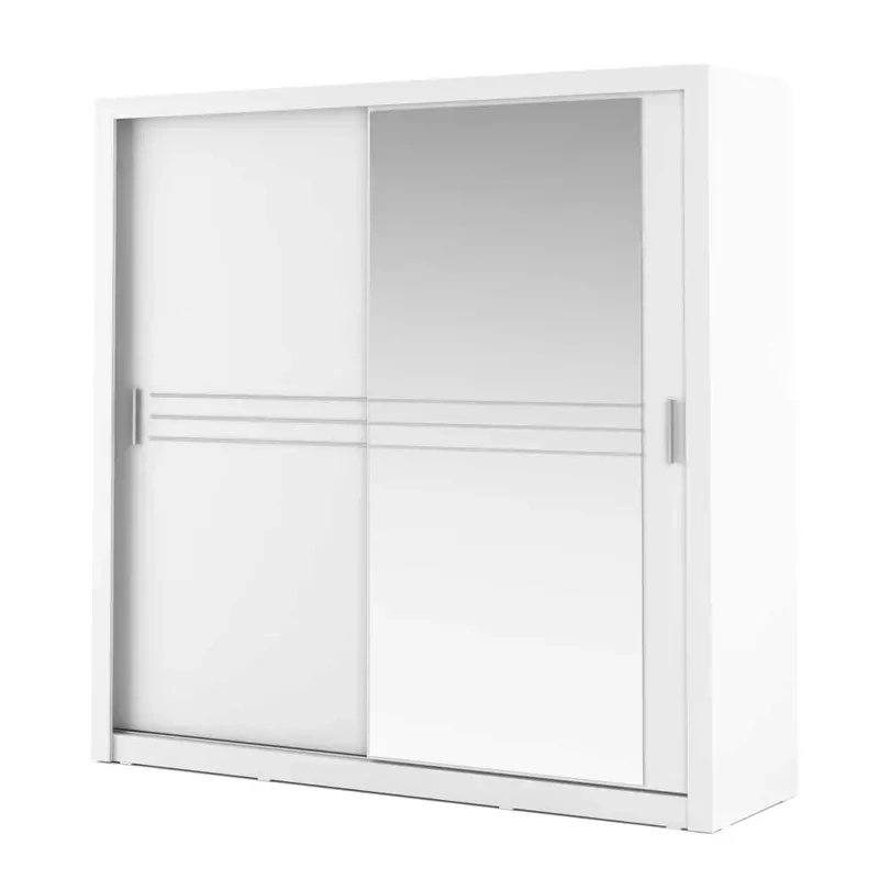 Biała szafa przesuwna z lustrem 200 cm do sypialni IDEA