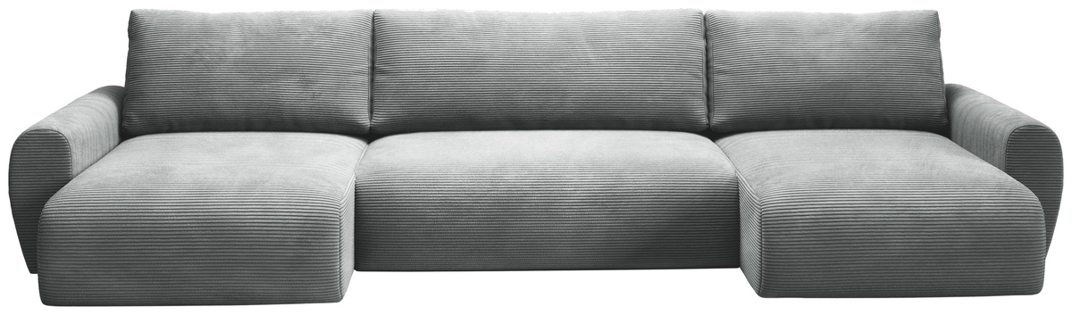 Szary narożnik w kształcie U do salonu z funkcją spania nowoczesny PATI