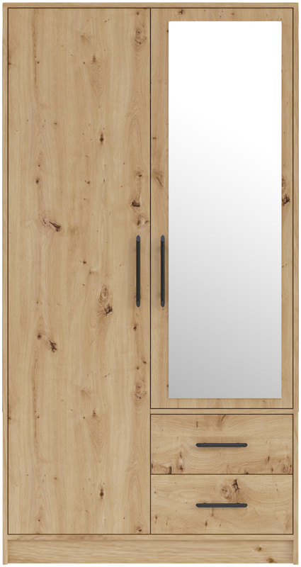 Dwudrzwiowa szafa 100 cm z lustrem i szufladami SEVAS dąb artisan