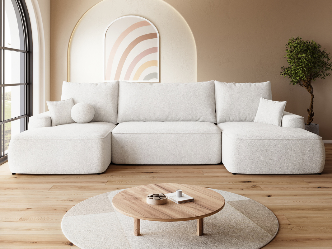 Narożnik rozkładany boucle do salonu z funkcją spania CARMELLO U