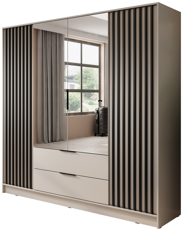 Szafa z lustrem i półkami 206 cm do sypialni KELLY kaszmir