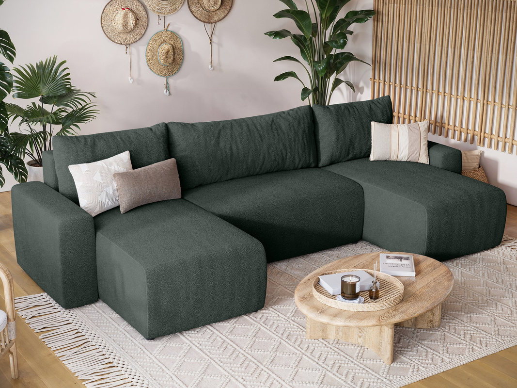 Narożnik do salonu z funkcją spania PLUSH U zieleń boucle
