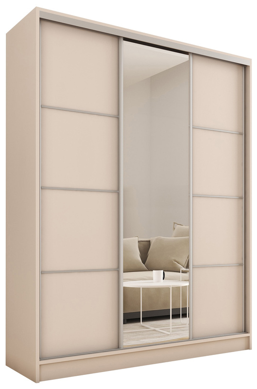 Trzydrzwiowa szafa przesuwna z lustrem 150 cm TOP MAX beż