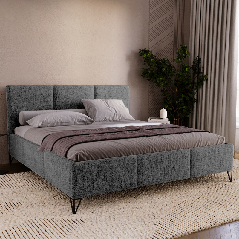 Łóżko sypialniane grafitowe LORIO 180x200 z pojemnikiem na pościel