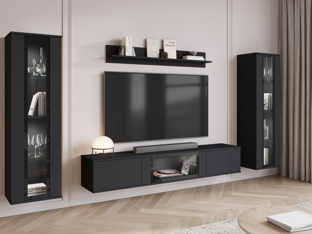 Nowoczesna meblościanka do salonu czarna CAVIO