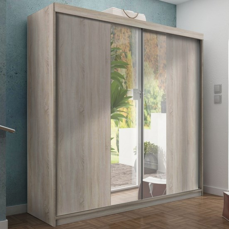Dwudrzwiowa szafa 200 cm z lustrem do sypialni przesuwna TARO dąb sonoma