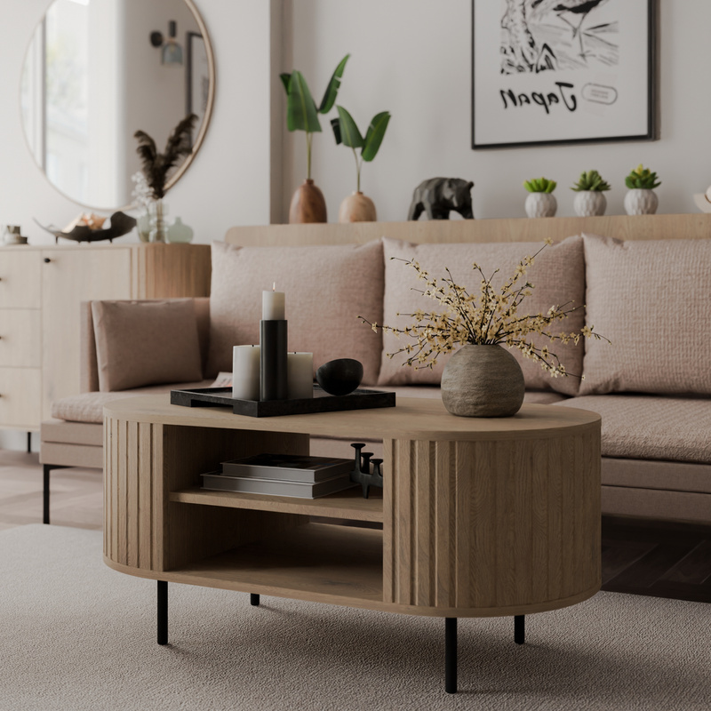 Okrągły stolik kawowy 100 cm do salonu OVENTO dąb cremona