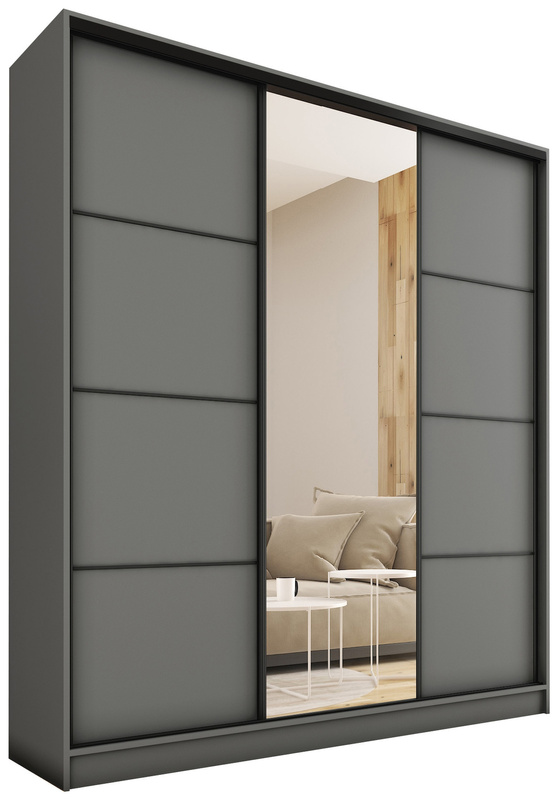Pojemna grafitowa szafa przesuwna z lustrem 180 cm LOFT MAX