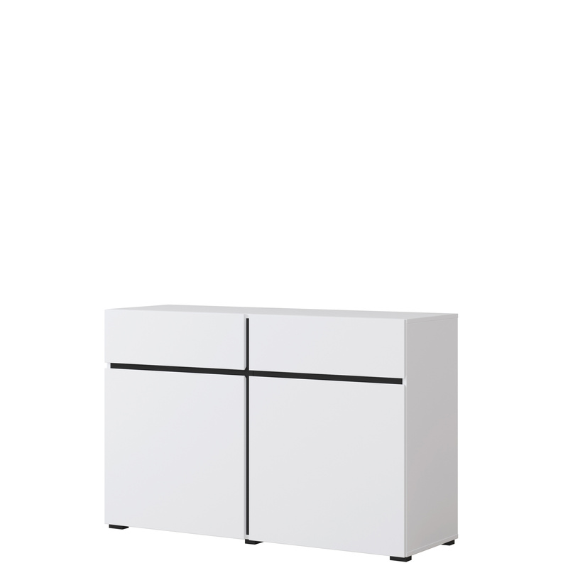 Mała biała komoda z szufladami i półkami 120 cm CROSS