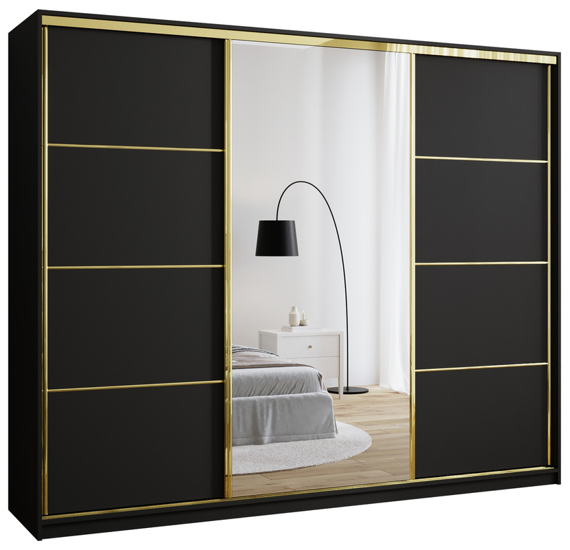Czarna nowoczesna szafa przesuwna z lustrem 250 cm GOLD NEW