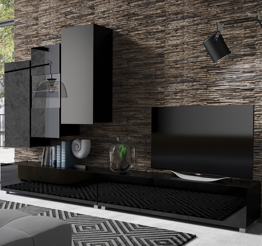 Nowoczesna meblościanka czarny połysk MODERN 17