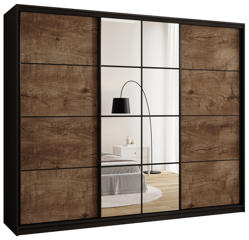 Szafa przesuwna 250 cm do sypialni z lustrem i drążkami EDGE