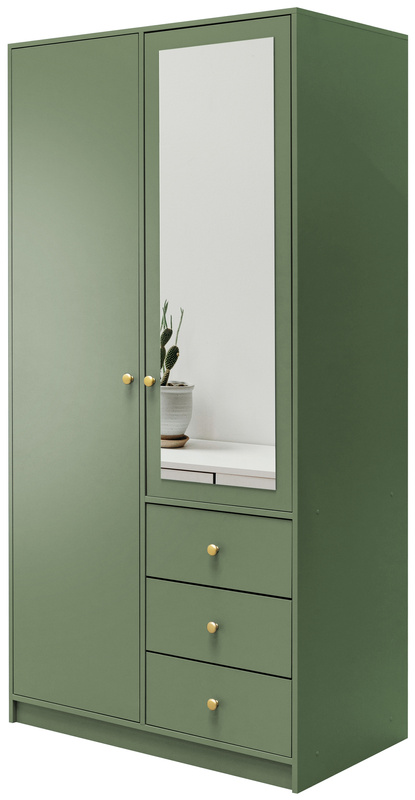 Zielona szafa uchylna z lustrem i szufladami 100 cm SELMA