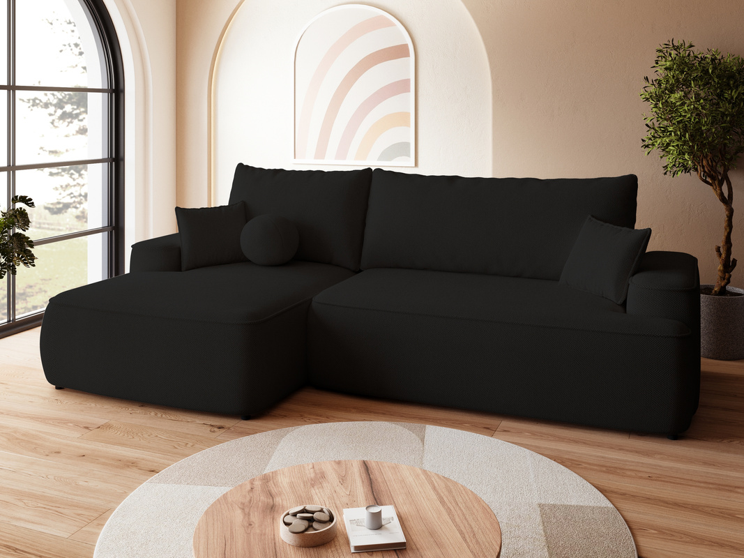 Czarny nowoczesny narożnik rozkładany do salonu CARMELLO