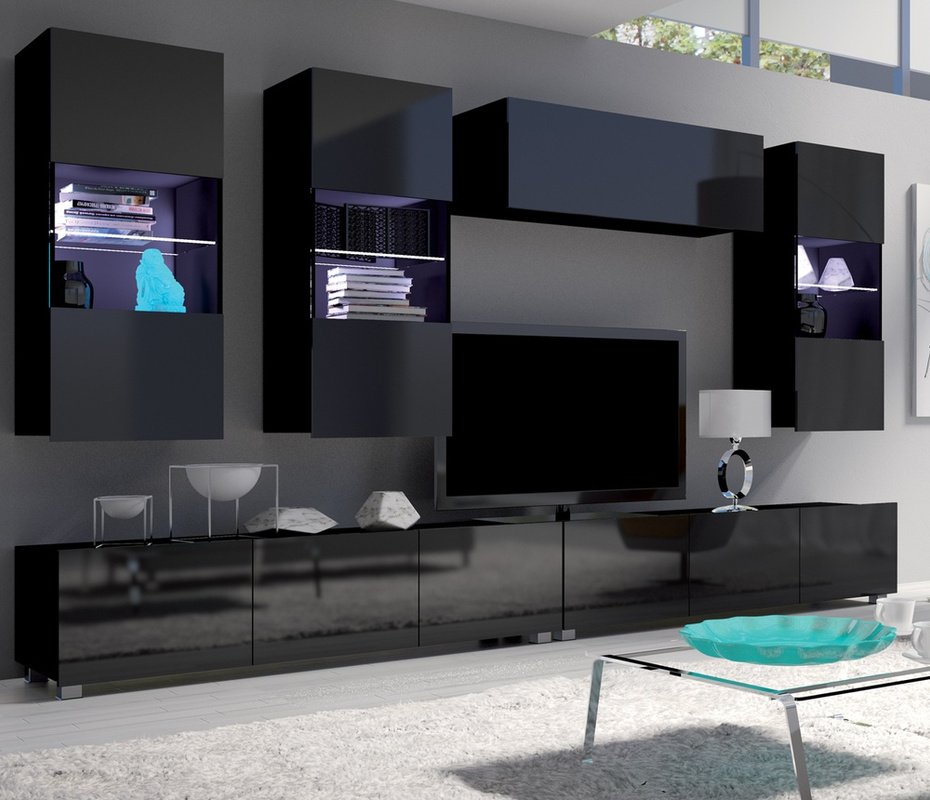 Meblościanka do salonu czarny połysk MODERN 5