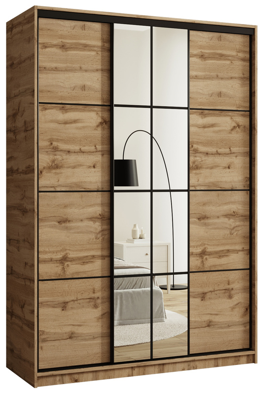 Szafa przesuwna 150 cm z lustrem i szufladami EDGE dąb wotan
