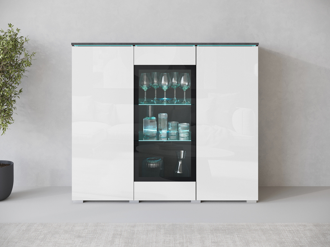 Witryna na alkohol do salonu VEXA z oświetleniem biały połysk