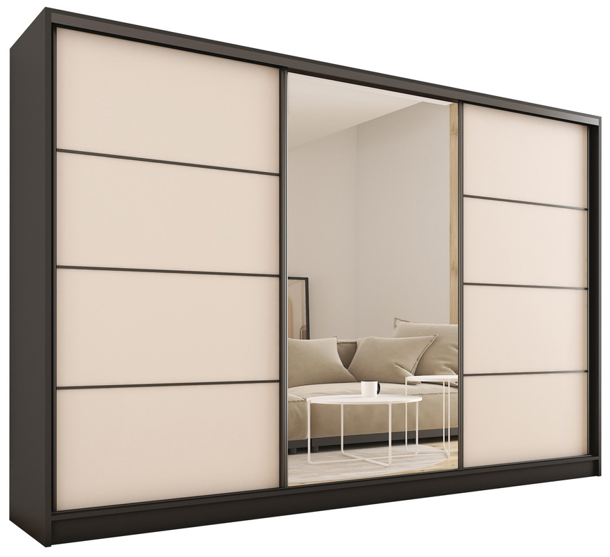 Duża szafa przesuwna z lustrem do sypialni 280 cm beż piaskowy LOFT