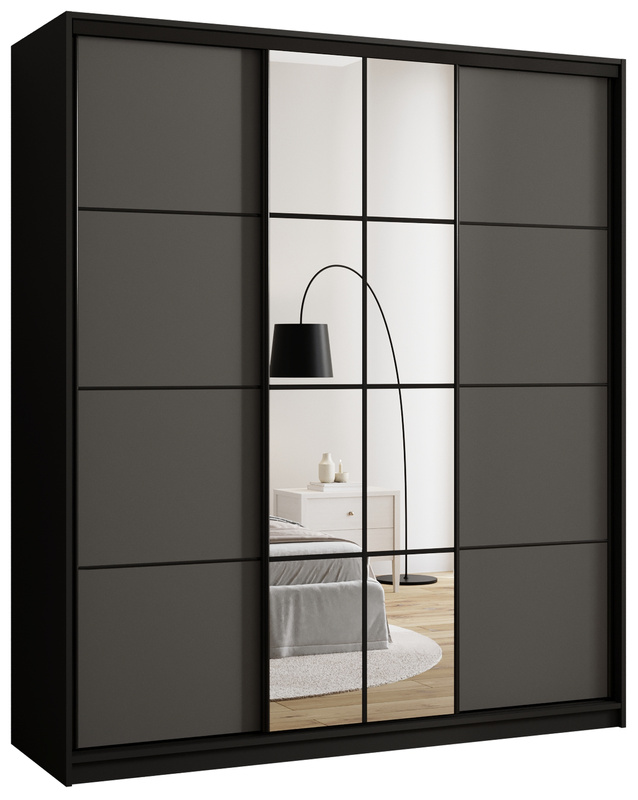 Grafitowa szafa przesuwna 180 cm z lustrem i drążkami EDGE