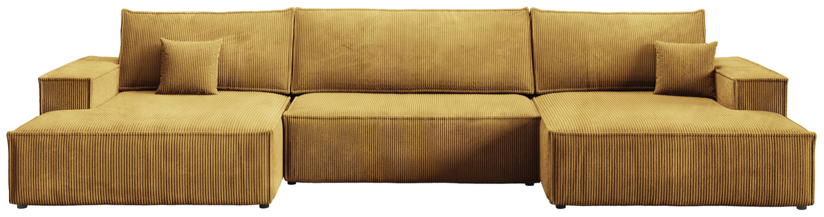 Musztardowy narożnik sztruksowy do salonu z funkcją spania duży PABLO