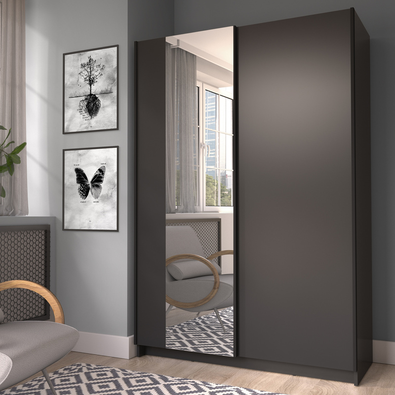 Nowoczesna szafa przesuwna z lustrem 120 cm SOLFY czarna