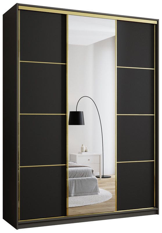 Czarna szafa z lustrem i szufladami 180 cm GOLD NEW MAX