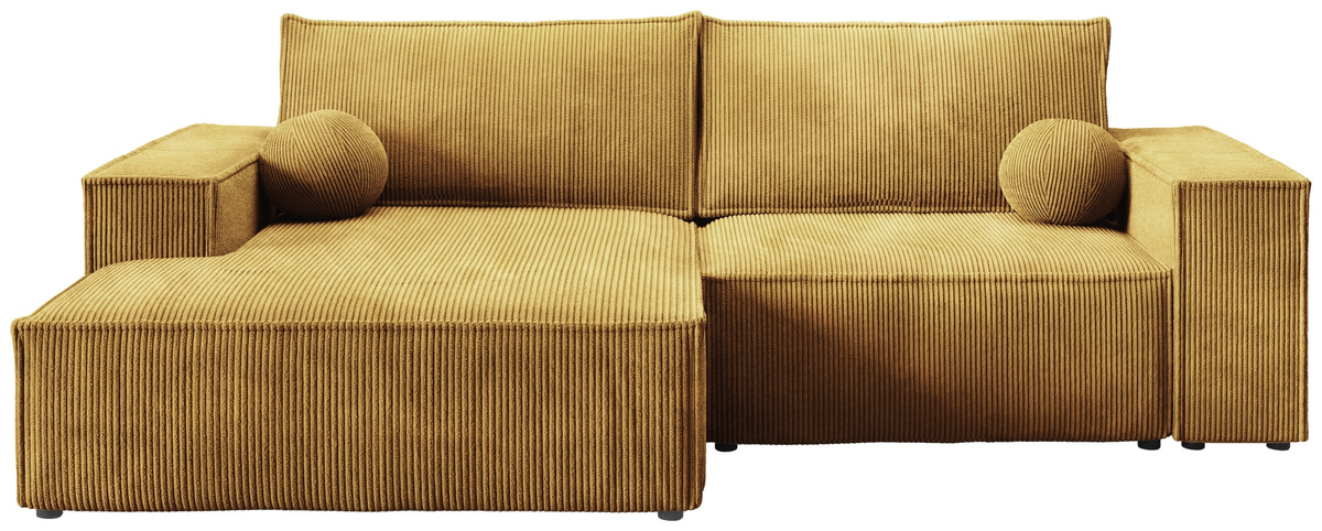 Sztruksowy musztardowy narożnik rozkładany do salonu PABLO MINI