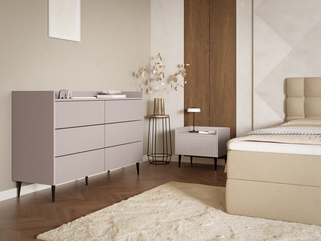 Meblościanka do sypialni z komodą i szafką nocną ASPERO kaszmir