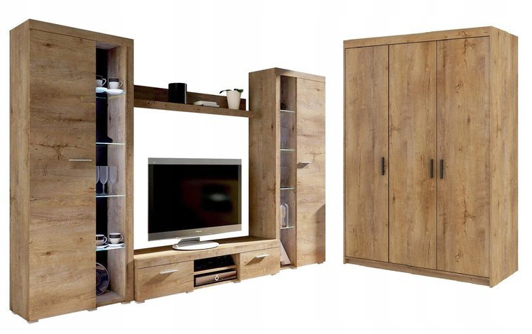 Meblościanka z szafą Dąb lefkas SAMBA BIG