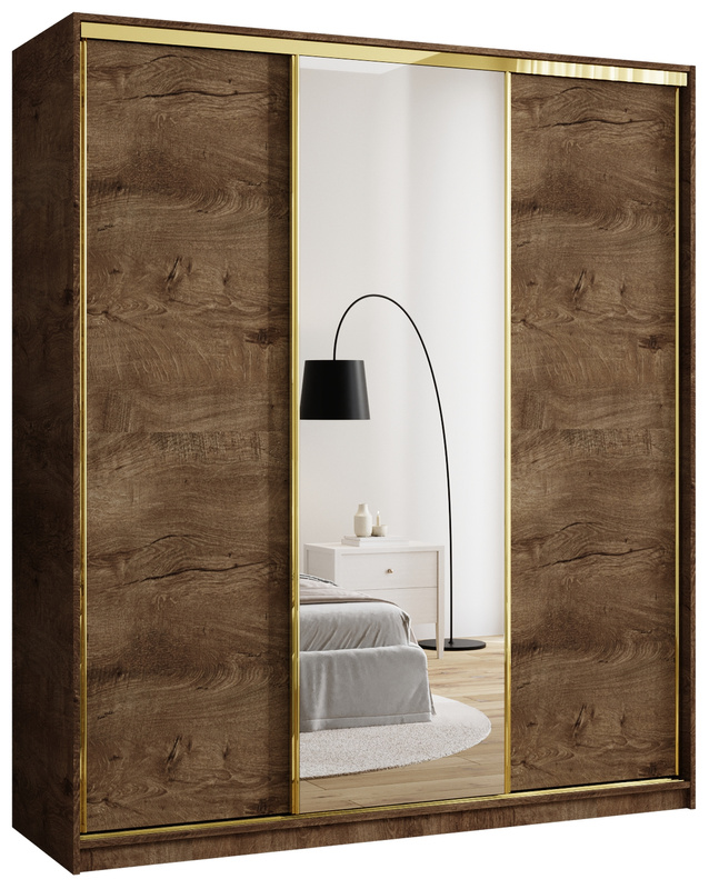 Szafa z lustrem do sypialni 180 cm GOLD NEW dąb lefkas