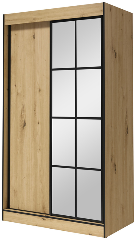 Nowoczesna szafa przesuwna z półkami i drążkiem 120 cm OLAS dąb artisan