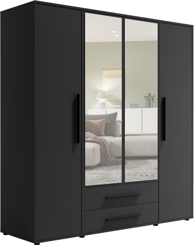 Szafa czterodrzwiowa z lustrem 200 cm do sypialni czarny MAXIDO