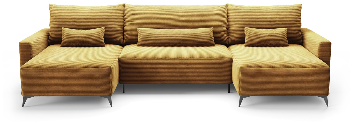 Musztardowy narożnik loft z funkcją spania sztruksowy do salonu LORENZO U