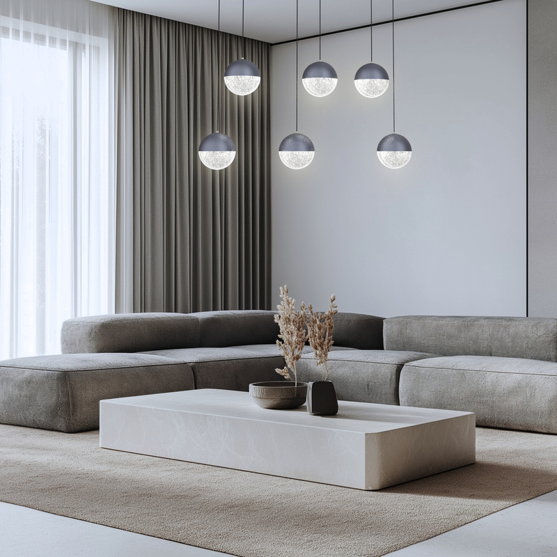 Szara lampa wisząca LED z kulistymi kloszami do salonu FURNI metal-szkło