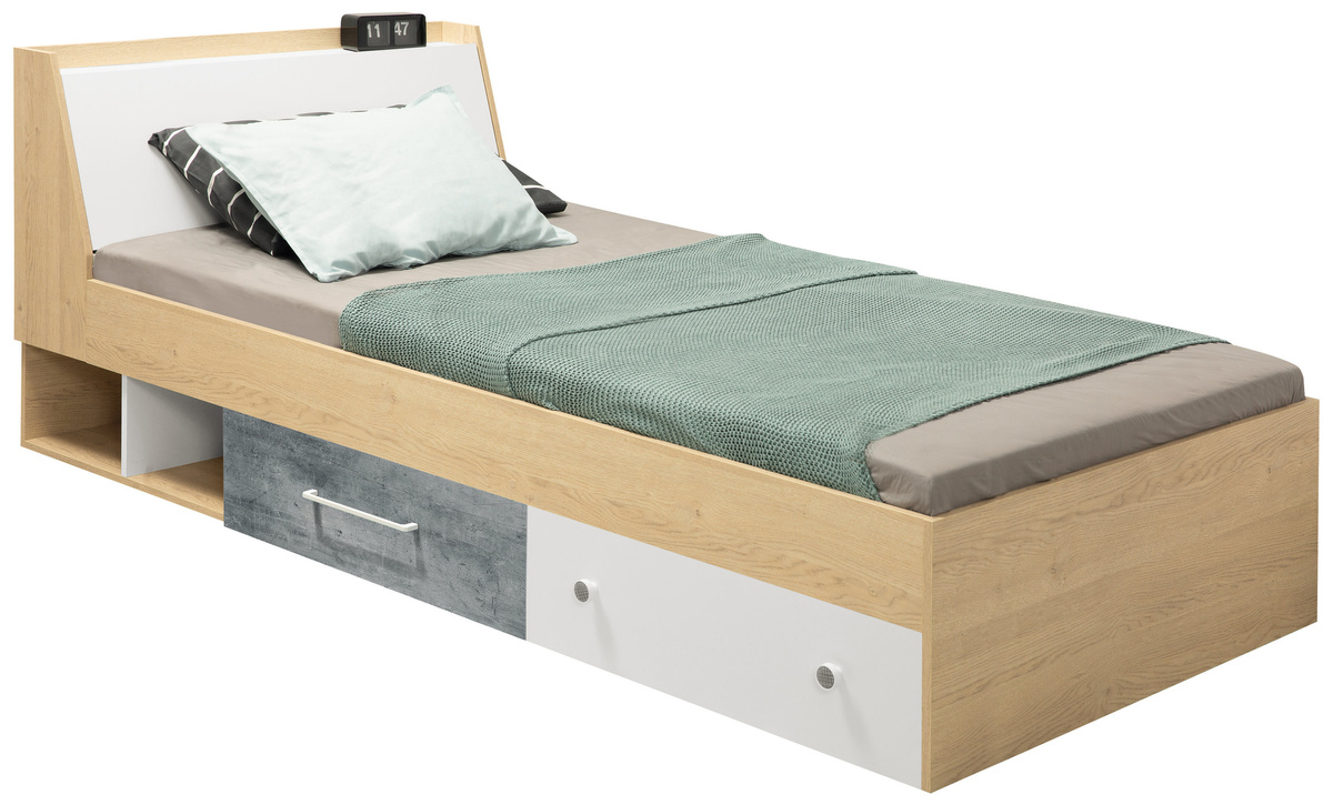 Łóżko młodzieżowe 120x200 z szufladami i schowkiem SLEEK