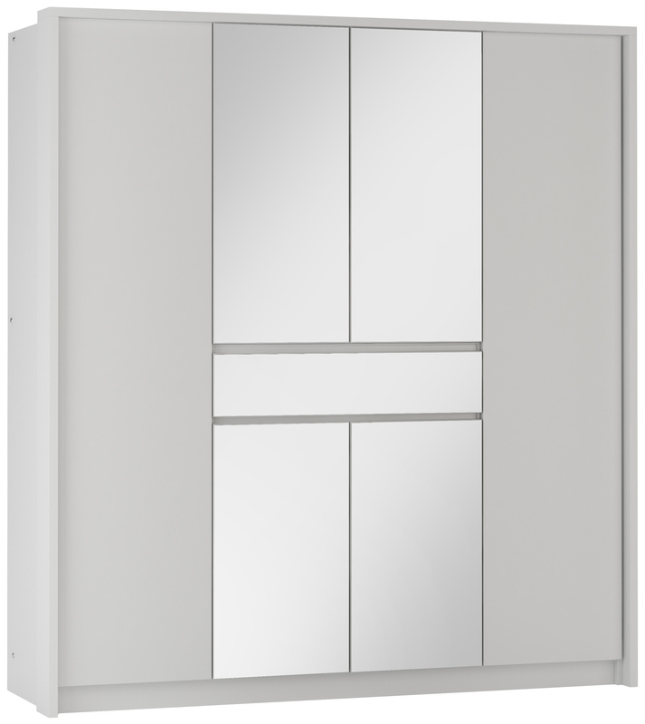 Nowoczesna biała szafa uchylna z lustrem i półkami 200 cm SPARK
