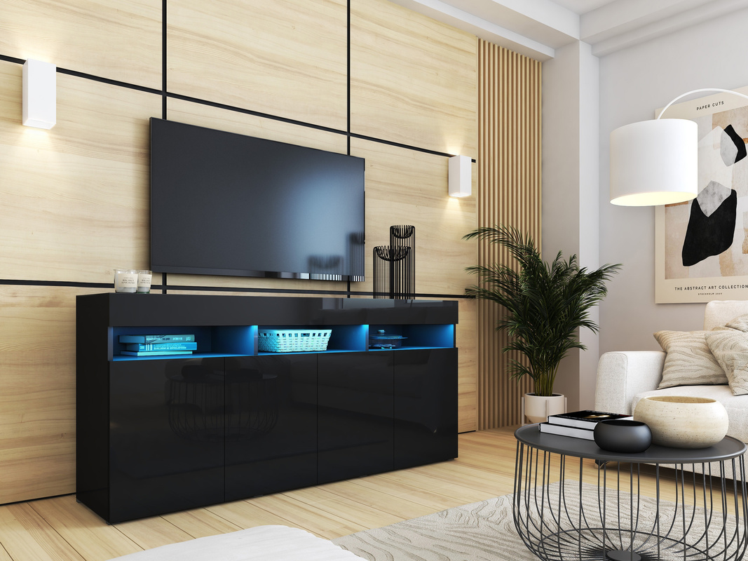 Komoda czarna połysk 175 cm PREMIUM