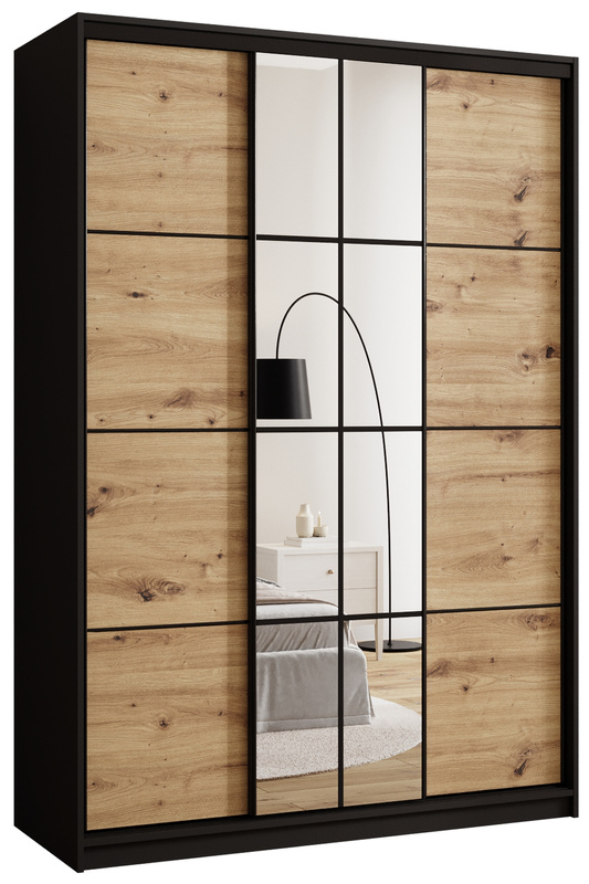 Loftowa szafa przesuwna 150 cm z lustrem i drążkami EDGE