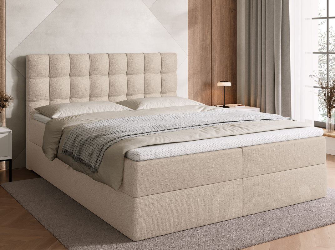 Beżowe łóżko kontynentalne 140x200 cm z pojemnikiem DETROIT
